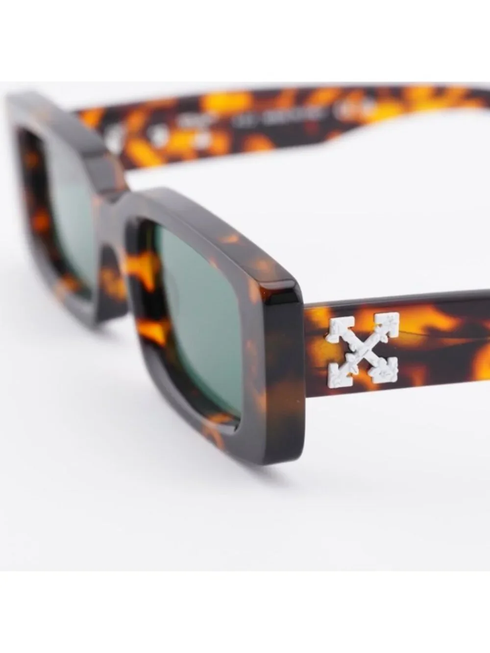 Off-White OERI016 ARTHUR 6455 Sunglasses Havana Rectangle Frame, Green Lenses